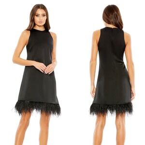 Mac Duggal Feathered Hem High Neck Sleeveless A Line Dress Black 55805 8 New